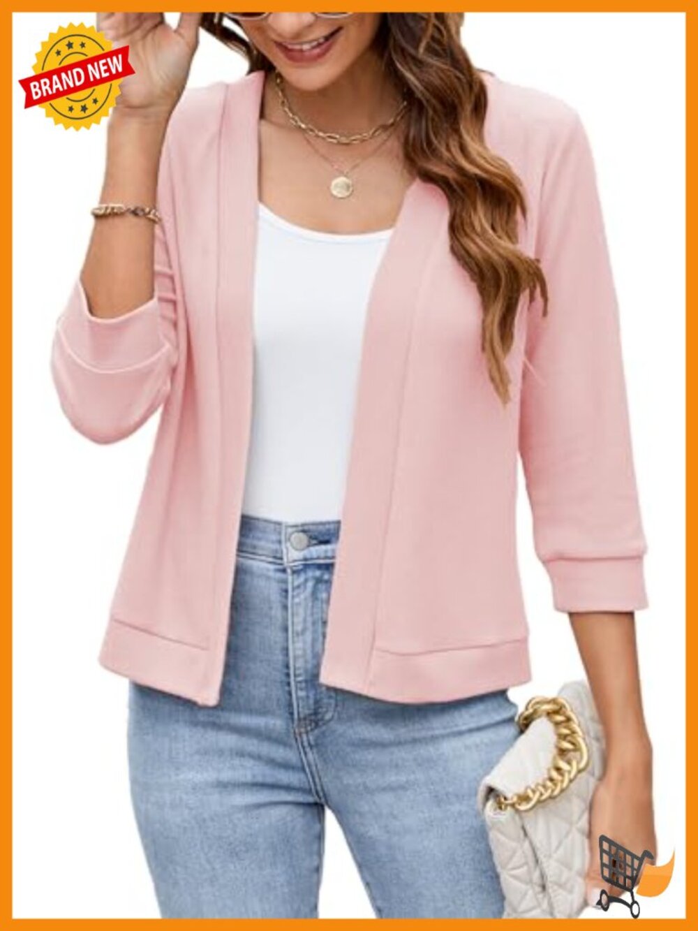 Womens 3/4 Sleeve Cropped Open Front Cardigan Lightweight Bolero Shrug